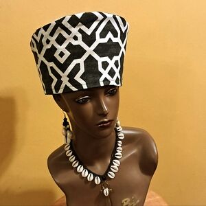 SALE ENDS IN 3 DAYS! NEW UNISEX KUFI STYLE HAT BLACK MULTI REVERSIBLE 24"